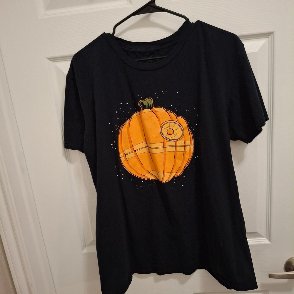 3/$15 Mens XL Black Graphic T Shirt Death Star‎ Pumpkin Star Wars Halloween